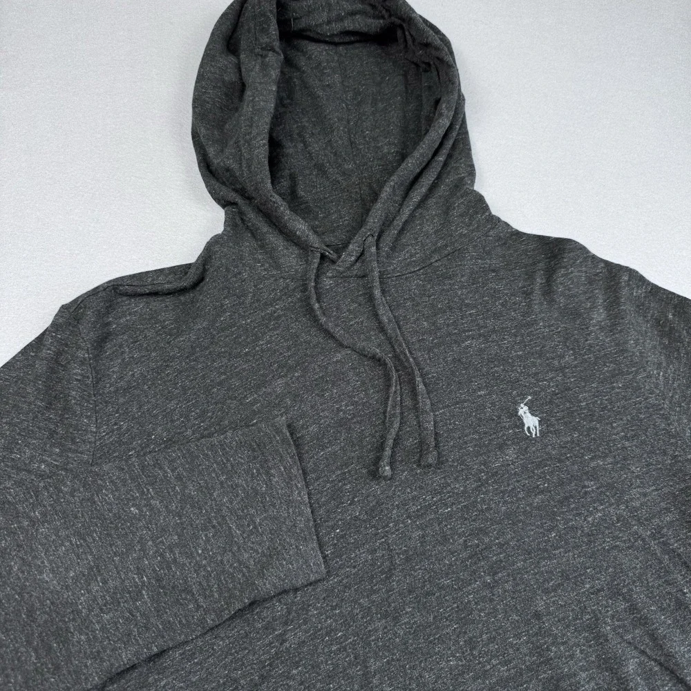 Polo Ralph Lauren Jersey Hooded T-Shirt S Heather Gray Drawstring Lightweight